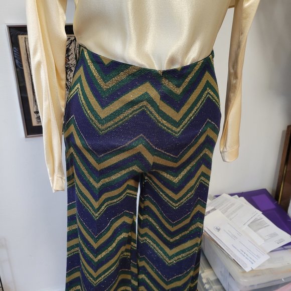 Erika Cavallini Semi Couture Italian Chevron Pattern Flared Pants - Picture 2 of 14